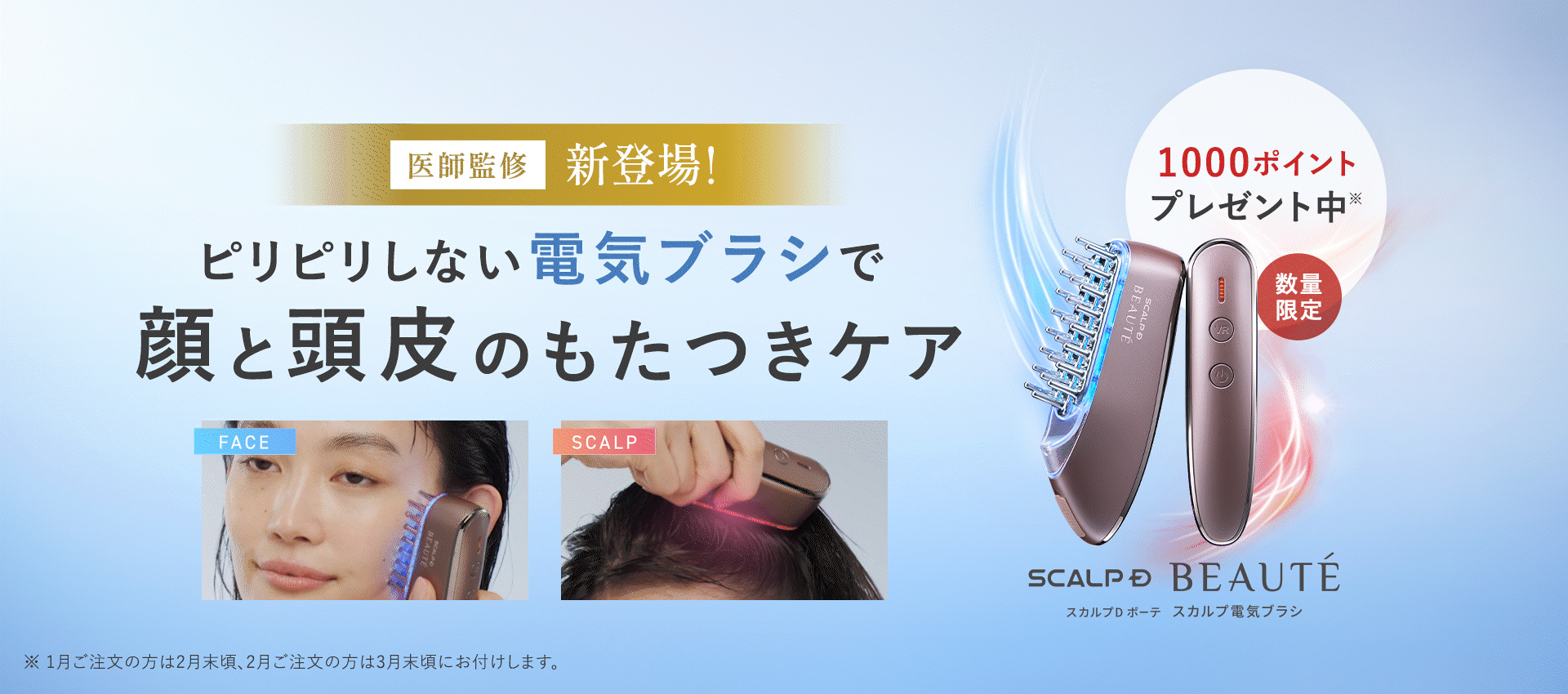 【数量限定 1000ポイントプレゼント中】新登場!ピリピリしない電気ブラシで顔と頭皮のもたつきケア 医師監修