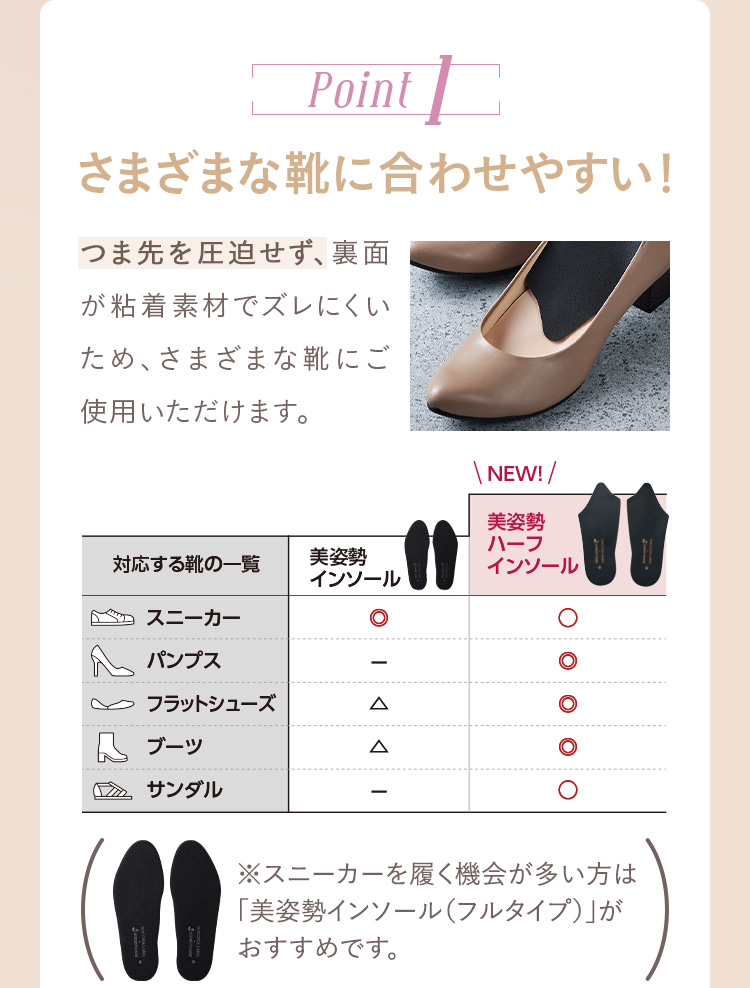 Point1. さまざまな靴に合わせやすい！